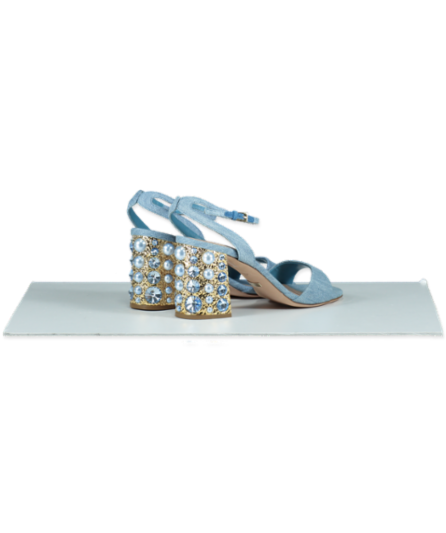 Sebastian Blue Chambray Pearl/crystal Embellished Block Heel Sandals UK 4 EU 37 👠