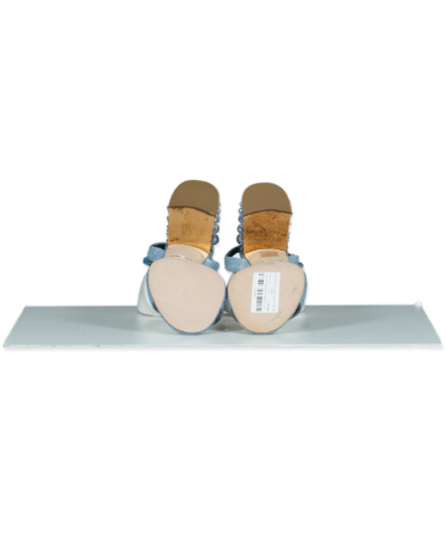 Sebastian Blue Chambray Pearl/crystal Embellished Block Heel Sandals UK 4 EU 37 👠