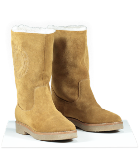 Bally Brown Tan Suede Shearling Logo Boots UK 3 / 3.5 👠