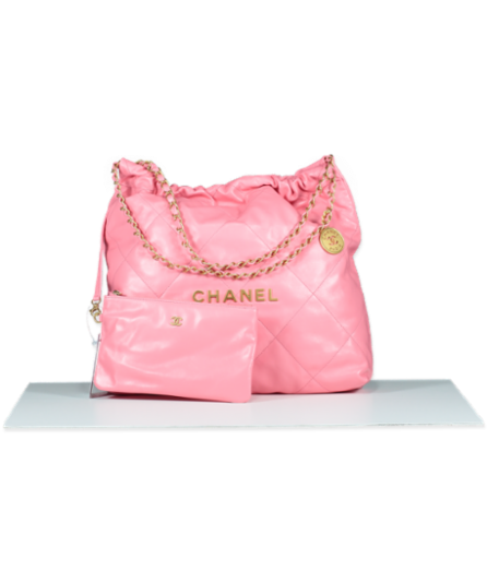 Chanel Coral Pink Calfskin Quilted 22 Bag With Pouch