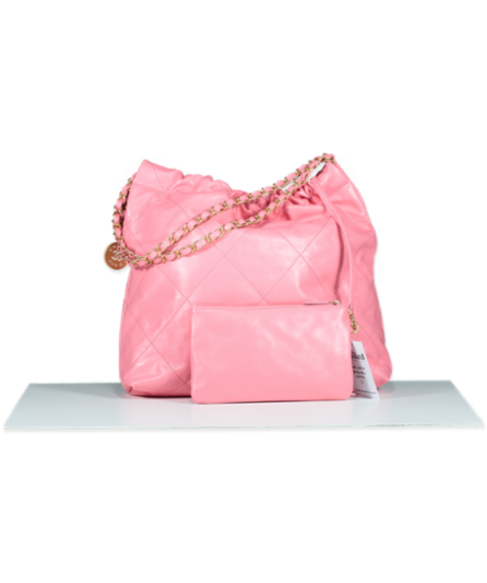 Chanel Coral Pink Calfskin Quilted 22 Bag With Pouch