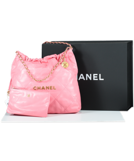 Chanel Coral Pink Calfskin Quilted 22 Bag With Pouch