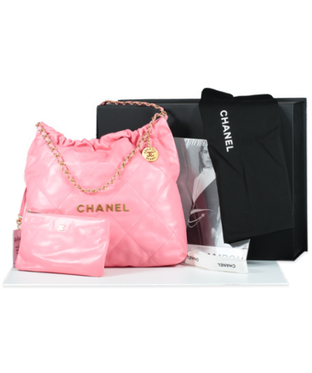 Chanel Coral Pink Calfskin Quilted 22 Bag With Pouch