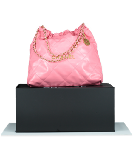 Chanel Coral Pink Calfskin Quilted 22 Bag With Pouch