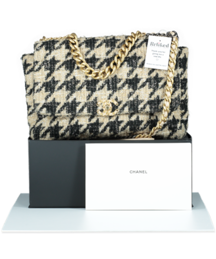 Chanel 19 Black / Beige Tweed Maxi Flap Bag