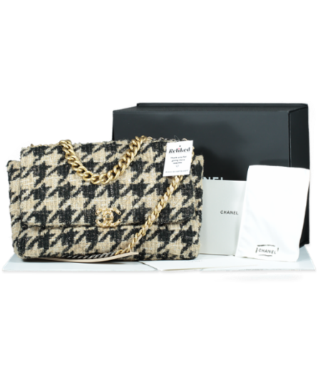 Chanel 19 Black / Beige Tweed Maxi Flap Bag