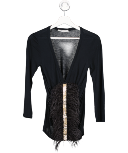 Emilio Pucci Black Ostrich Feather Frill Top UK 8