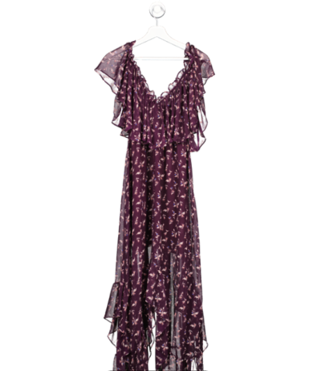 MISA Los Angeles Purple Floral Off The Shoulder Maxi Dress UK XS
