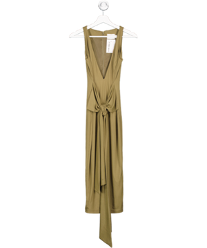 Misha Collection Green Satin Ribbed Tie Up Midi Dress UK 4