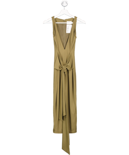 Misha Collection Green Satin Ribbed Tie Up Midi Dress UK 4