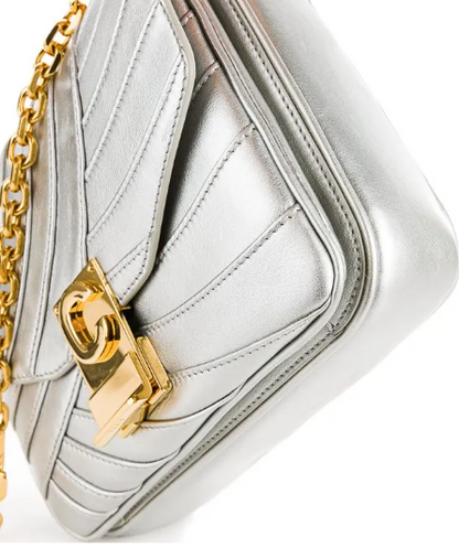 Celine Metallic Small Laminated Quilted Calfskin "C" Bag With Gold Hardware