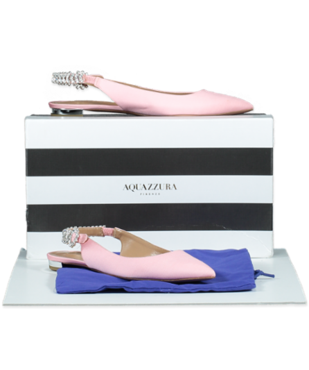Aquazzura Pink 10mm Portrait Of Lady Grosgrain Crystal Embellished Flats UK 4 EU 37 👠