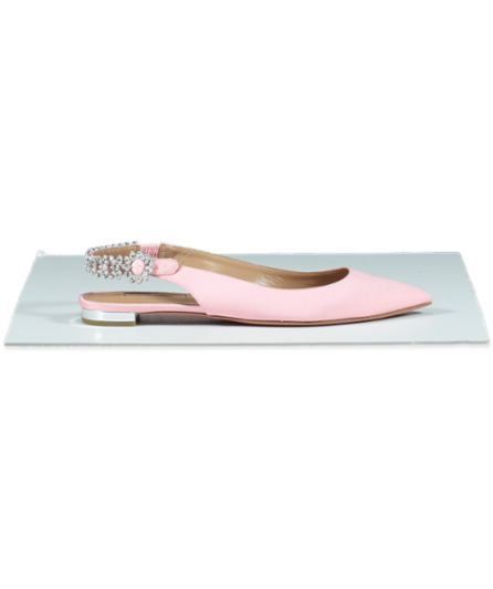Aquazzura Pink 10mm Portrait Of Lady Grosgrain Crystal Embellished Flats UK 4 EU 37 👠
