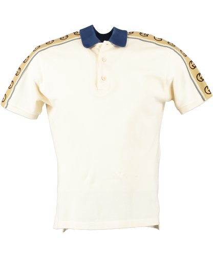 Gucci Cream Polo Shirt With Interlocking G Stripe UK S