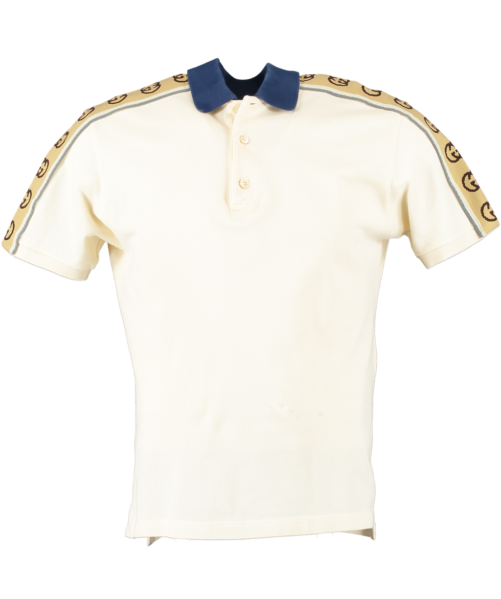Gucci Cream Polo Shirt With Interlocking G Stripe UK S