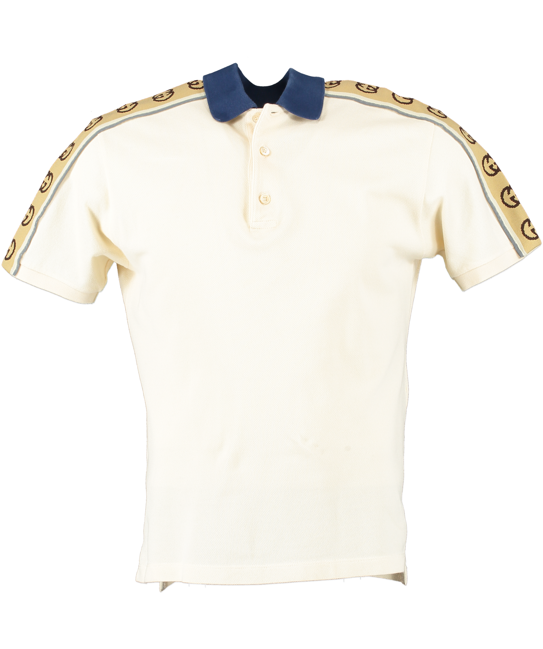 Gucci Cream Polo Shirt With Interlocking G Stripe UK S