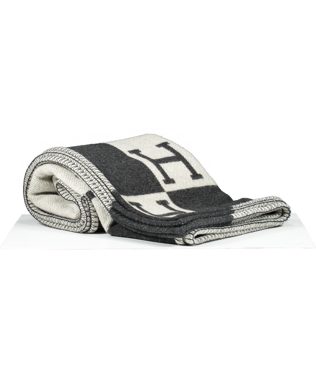 Hermès Écru / Gris Grey Foncé Avalon Cashmere/Wool Throw Blanket