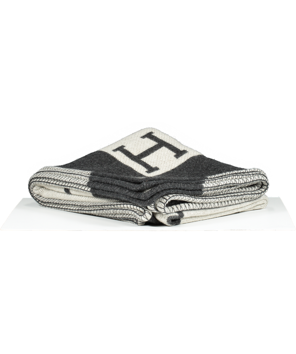 Hermès Écru / Gris Grey Foncé Avalon Cashmere/Wool Throw Blanket
