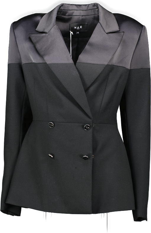 mae Paris Black Double Breasted Tux Jacket With Satin Lapels And Logo Buttons  BNWT UK 12