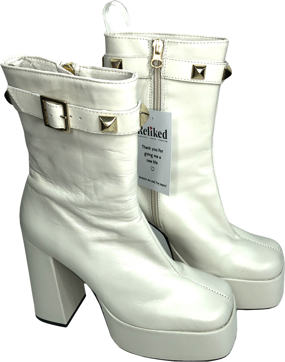 Karen Millen Cream Leather Studded Trim Platform Boot UK 5 EU 38 👠
