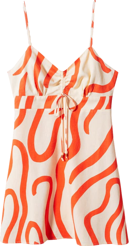 MANGO Orange Floral Print Linen Blend Dress BNWT UK XXL