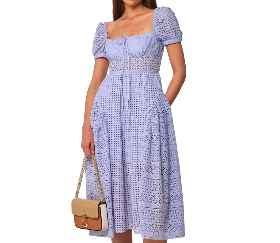 Self-Portrait Purple Soft Lilac Broderie Midi Dress BNWT UK 6