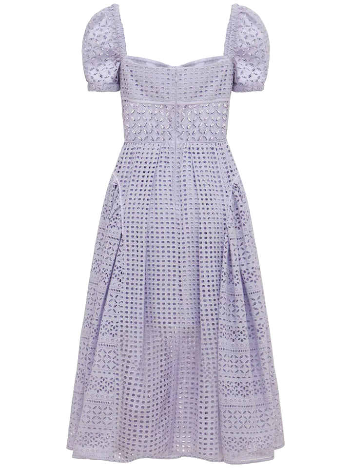 Self-Portrait Purple Soft Lilac Broderie Midi Dress BNWT UK 6