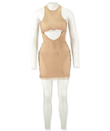 Oh Polly beige cut out mini dress with diamanté detailing UK 6