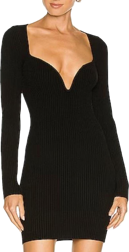 Gauge 81 Merino Sweetheart-neck Ribbed Dress In Black UK M