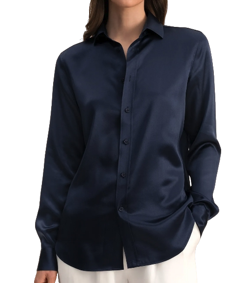LILYSILK Blue Navy Bue 100% Mulberry Silk Tailored Shirt Bnwt UK 8