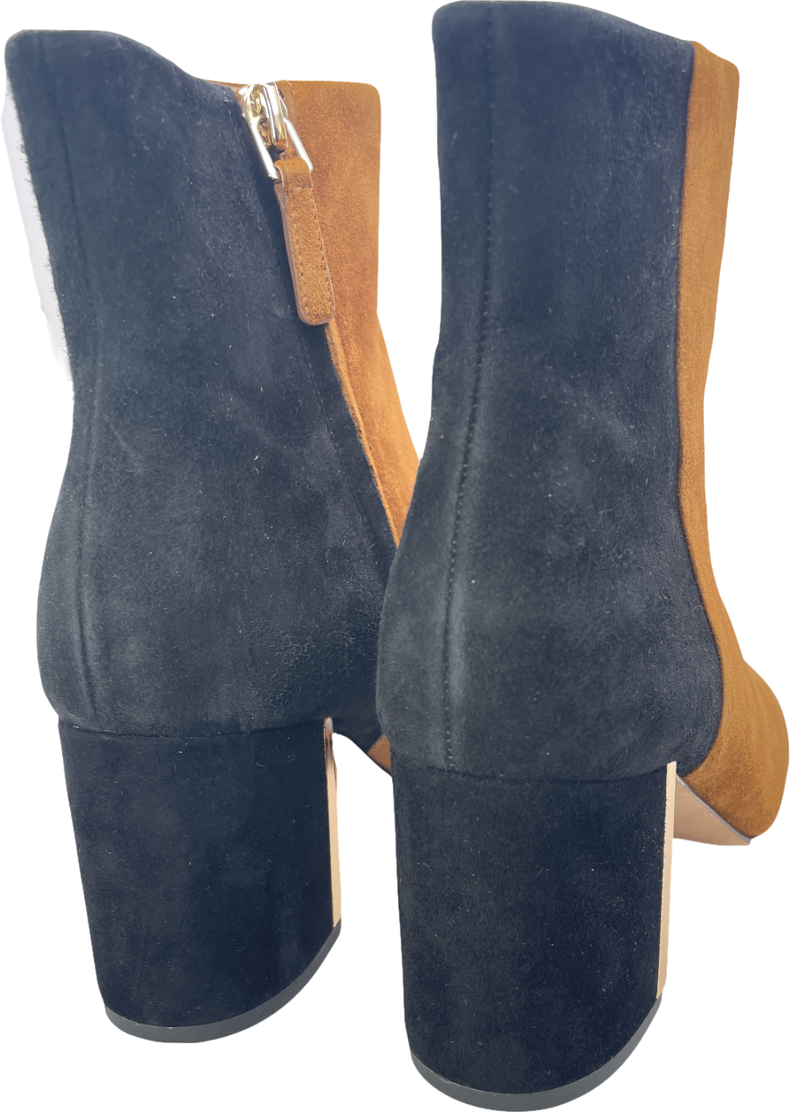 Tory Burch Black / Camel Suede Gigi Logo Heel Ankle Boots Us7 UK 4 EU 37 👠