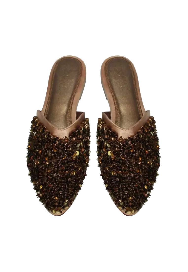 zyne Metallic Bronze Leather Beaded Mules UK 6 EU 39 👠