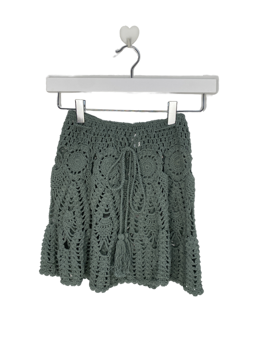 Andi Bagus Green Crotchet Tie Waist Mini Skirt UK S/M