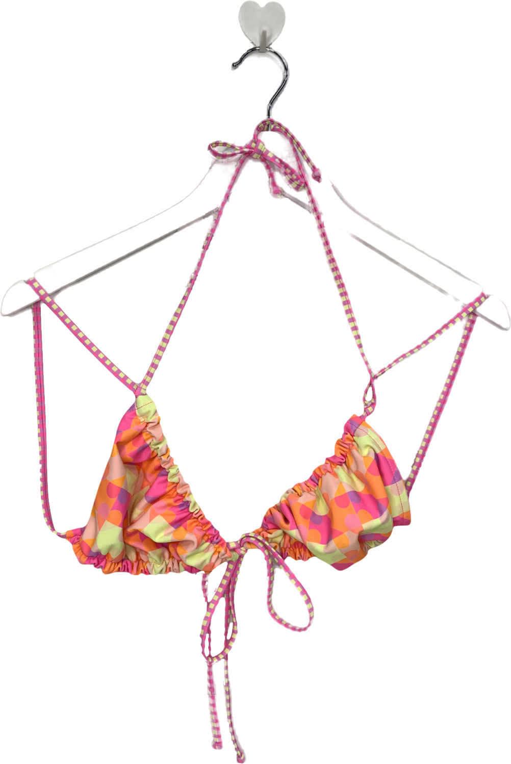 KuLani Kinis Multicoloured Brightly Checkered  Double Strap Bikini Top UK S