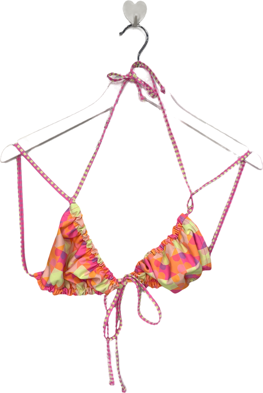 KuLani Kinis Multicoloured Brightly Checkered  Double Strap Bikini Top UK S