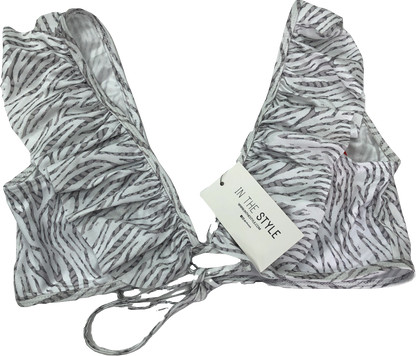 In The Style White Zebra Print Ruffle Bikini Top UK 8