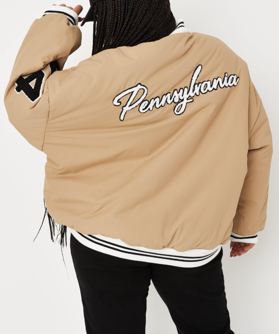 Missguided Tan Pennsylvainia Varsity Jacket UK 10