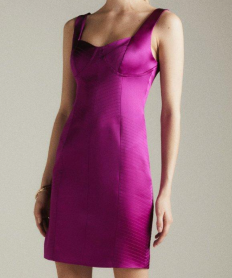 KAREN MILLEN MAGENTA SATIN BUSTIER PENCIL DRESS UK 6
