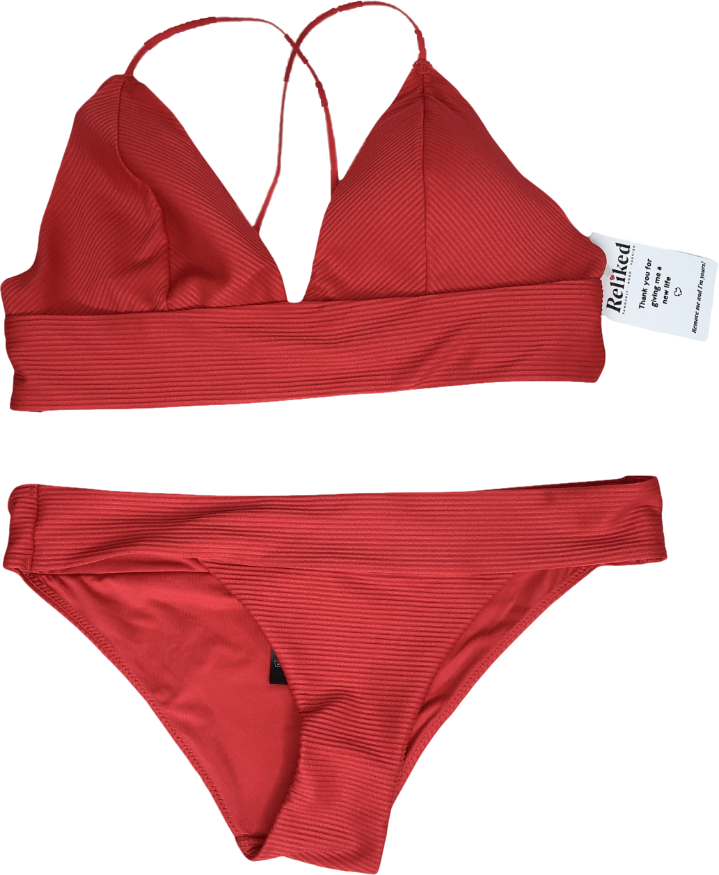 H&M Red Padded Ribbed Bikini Top (uk 16) And Bottoms (uk 12) UK M