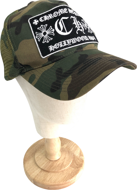 CHROME HEARTS Green Vintage Hollywood Trucker Hat One Size