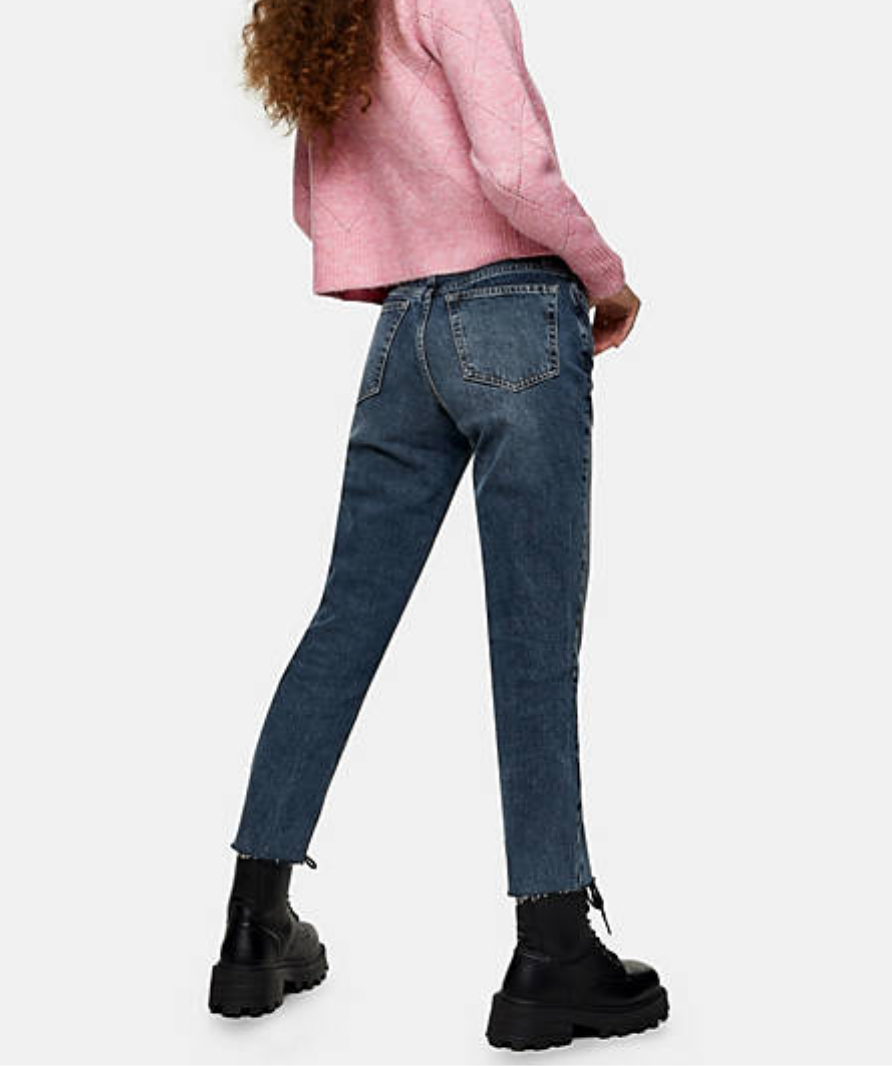 TOPSHOP Smoke Blue Raw Hem Straight Leg Jeans UK W25 L30