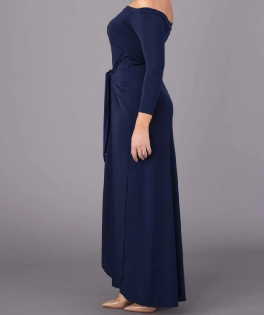 Pefect Dress Company navy long sleeve bardot maxi dress UK 10-12
