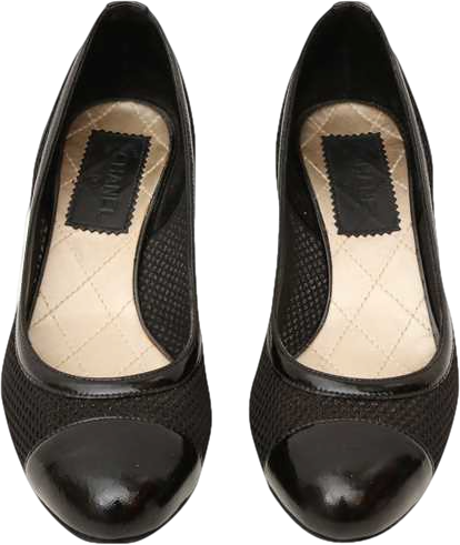 Chanel Black Patent Leather And Mesh Cc Cap Toe Pumps UK 3.5 EU 36.5 👠