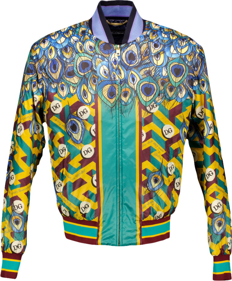 Dolce & Gabbana Blue Peacock Print Jacket UK M