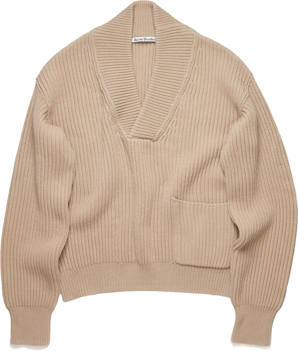 Acne Studios Beige Ribbed Cotton Blend Relaxed Fit Jumper UK XS