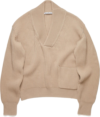 Acne Studios Beige Ribbed Cotton Blend Relaxed Fit Jumper UK XS