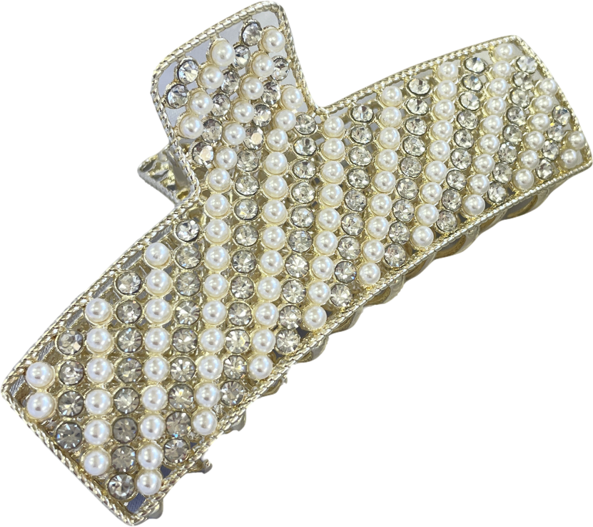 Cream Square Edge Pearl Hair Claw Clip One Size