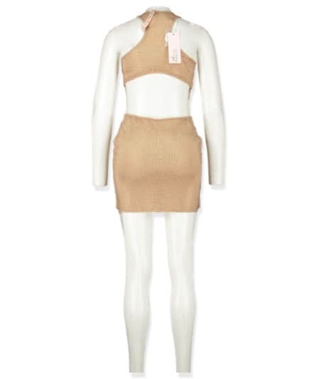 Oh Polly beige cut out mini dress with diamanté detailing UK 6