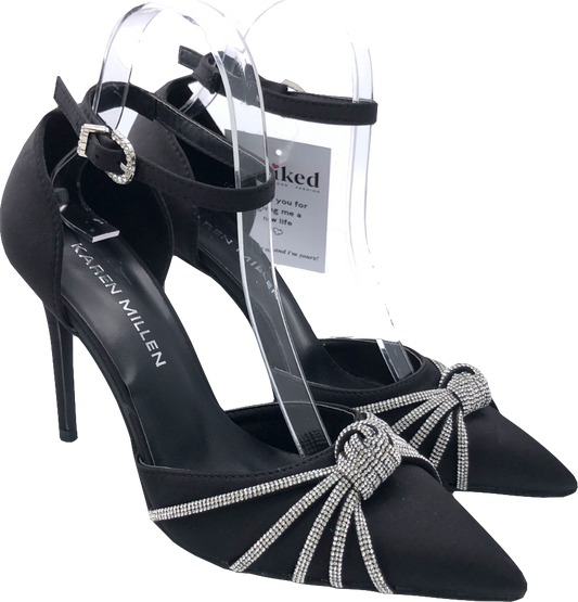 Karen Millen Black Satin Diamante Knot Stiletto Heel UK 5 EU 38 👠