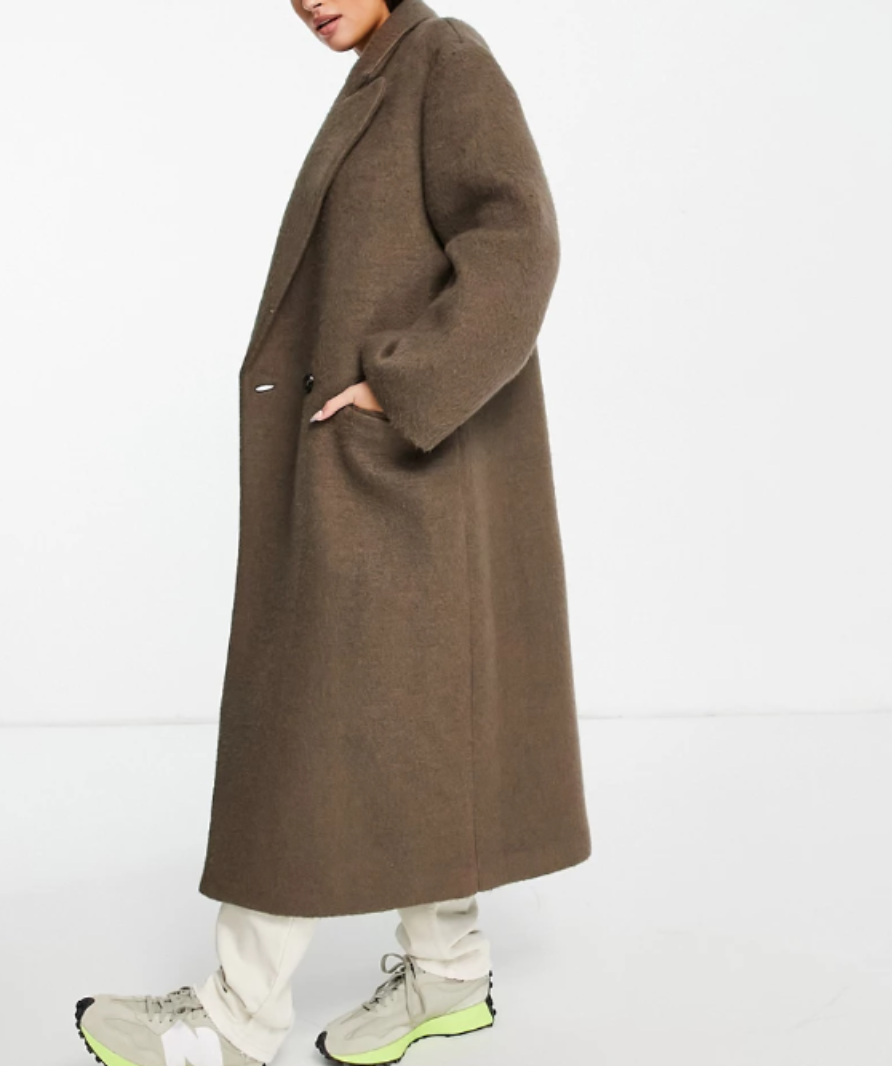 ASOS Design brown brushed wool mix dad coat UK 10